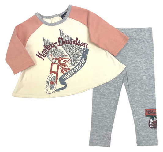 HARLEY-DAVIDSON® LITTLE GIRLS 2 PIECE 3/4 SLEEVE TEE & PANT SET