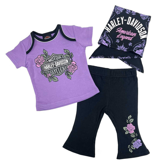 HARLEY-DAVIDSON® BABY GIRLS 3-PIECE ROSES TEE & PANT GIFT SET