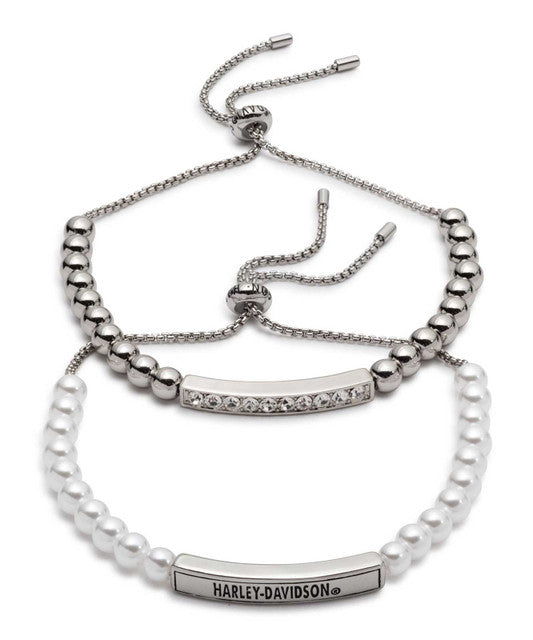 HARLEY-DAVIDSON® WOMENS BRSTL 2 SET BEAD SLIDERS-SLV/PRL/CRY