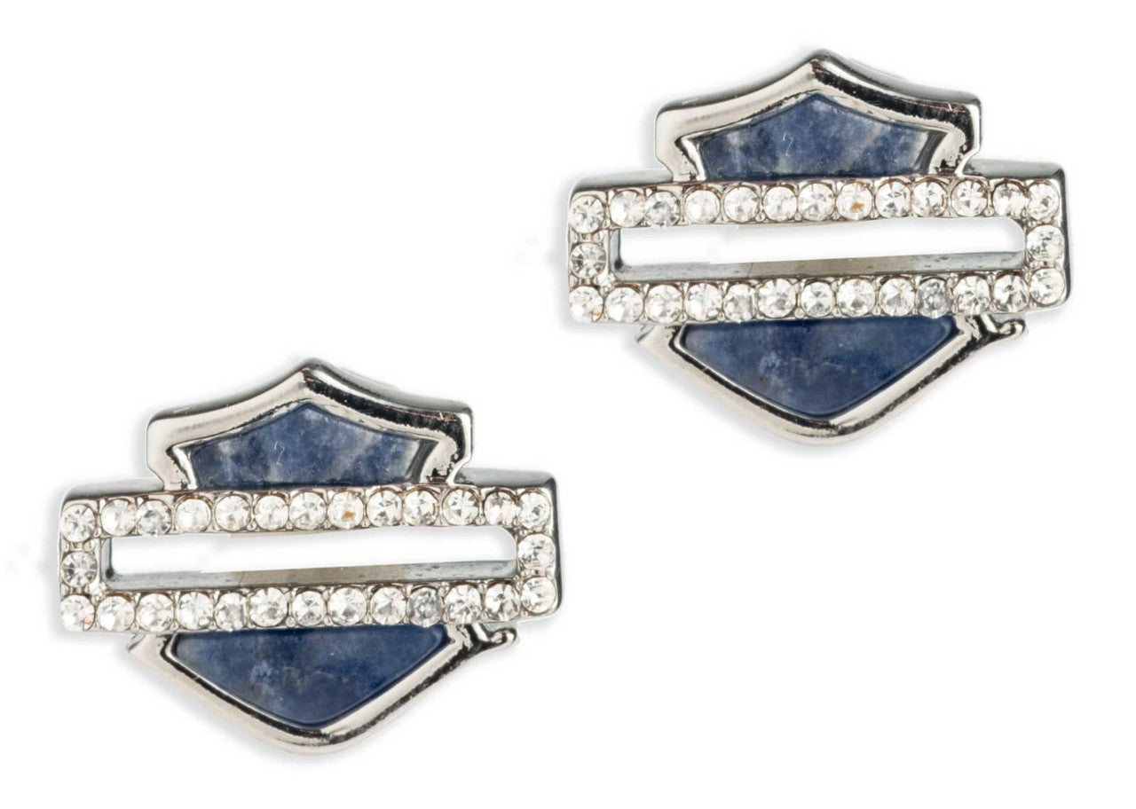 HARLEY-DAVIDSON® WOMENS CRYSTAL & STONE BAR & SHIELD STUD EARRINGS