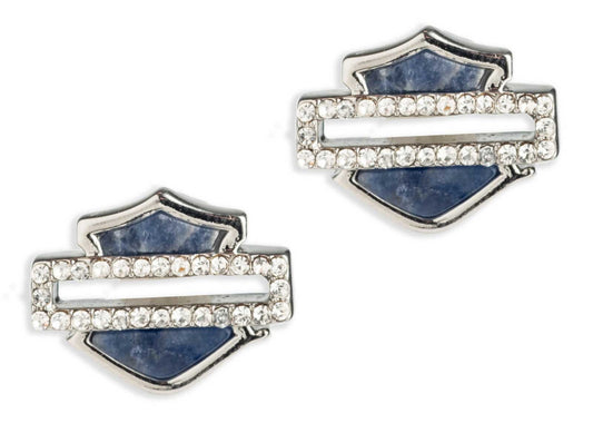 HARLEY-DAVIDSON® WOMENS CRYSTAL & STONE BAR & SHIELD STUD EARRINGS