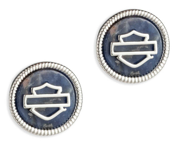 HARLEY-DAVIDSON® WOMENS CIRCLE BAR & SHIELD LOGO STONE STUD EARRINGS