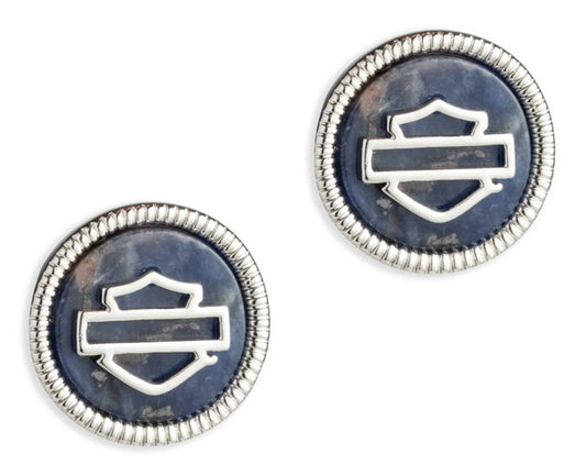 HARLEY-DAVIDSON® WOMENS CIRCLE BAR & SHIELD LOGO STONE STUD EARRINGS