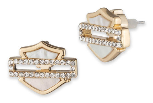 HARLEY-DAVIDSON® WOMENS MOTHER OF PEARL BAR & SHIELD STUD EARRINGS