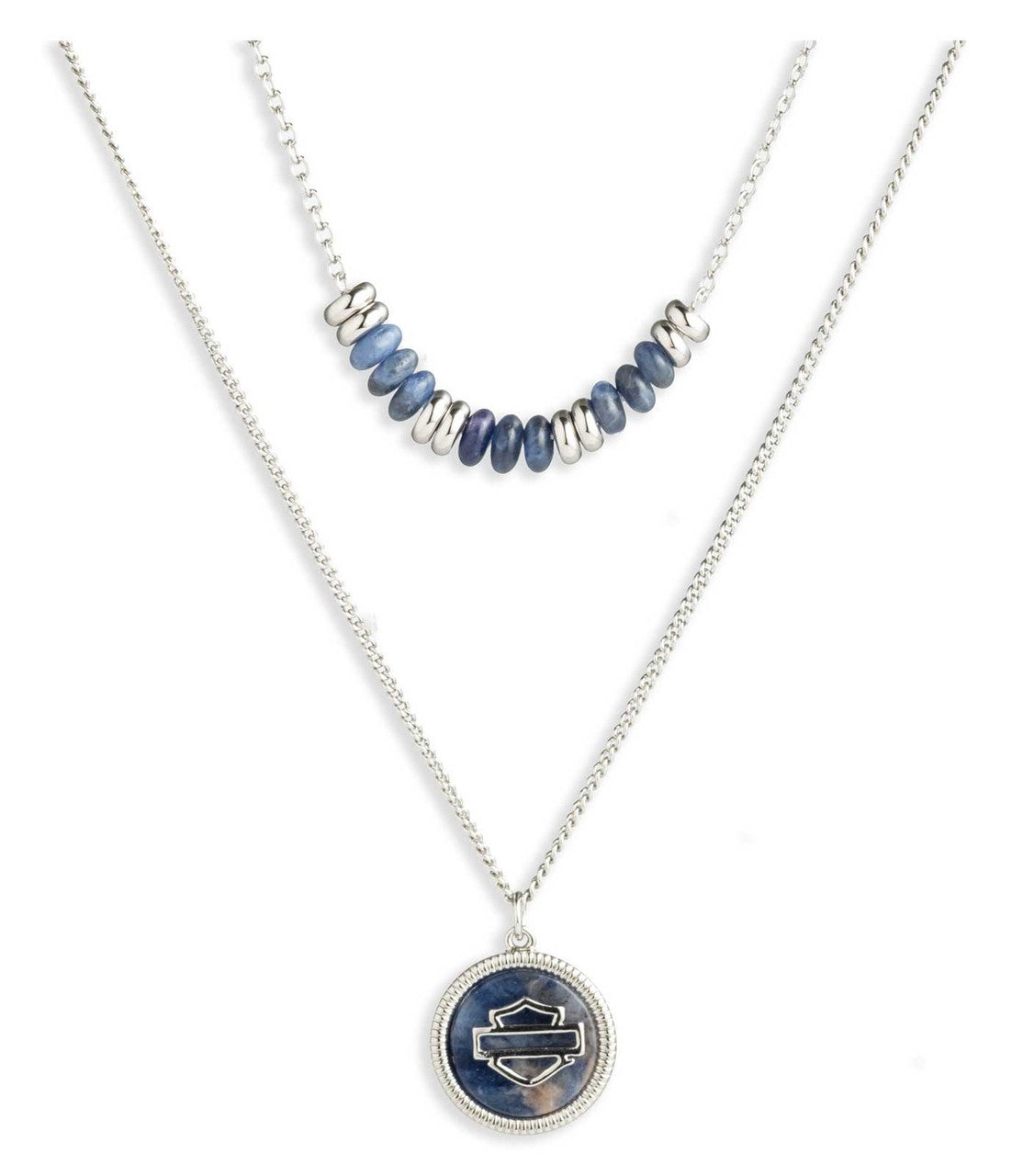 HARLEY-DAVIDSON® WOMENS 16" BAR & SHIELD LOGO STONE DOUBLE ROW NECKLACE