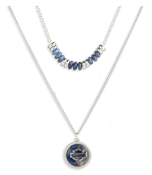 HARLEY-DAVIDSON® WOMENS 16" BAR & SHIELD LOGO STONE DOUBLE ROW NECKLACE