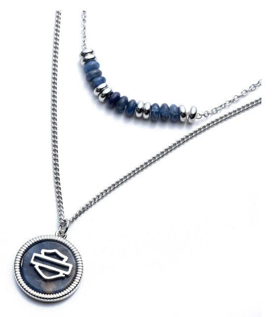 HARLEY-DAVIDSON® WOMENS 16" BAR & SHIELD LOGO STONE DOUBLE ROW NECKLACE