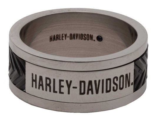 HARLEY-DAVIDSON® MENS TIRE TRACK SCRIPT BAND RING
