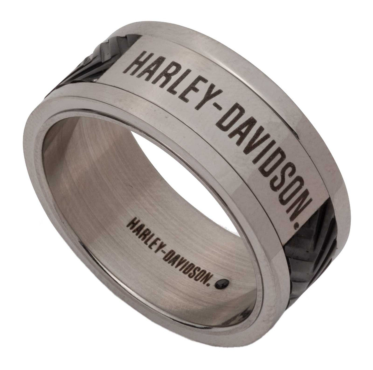 HARLEY-DAVIDSON® MENS TIRE TRACK SCRIPT BAND RING