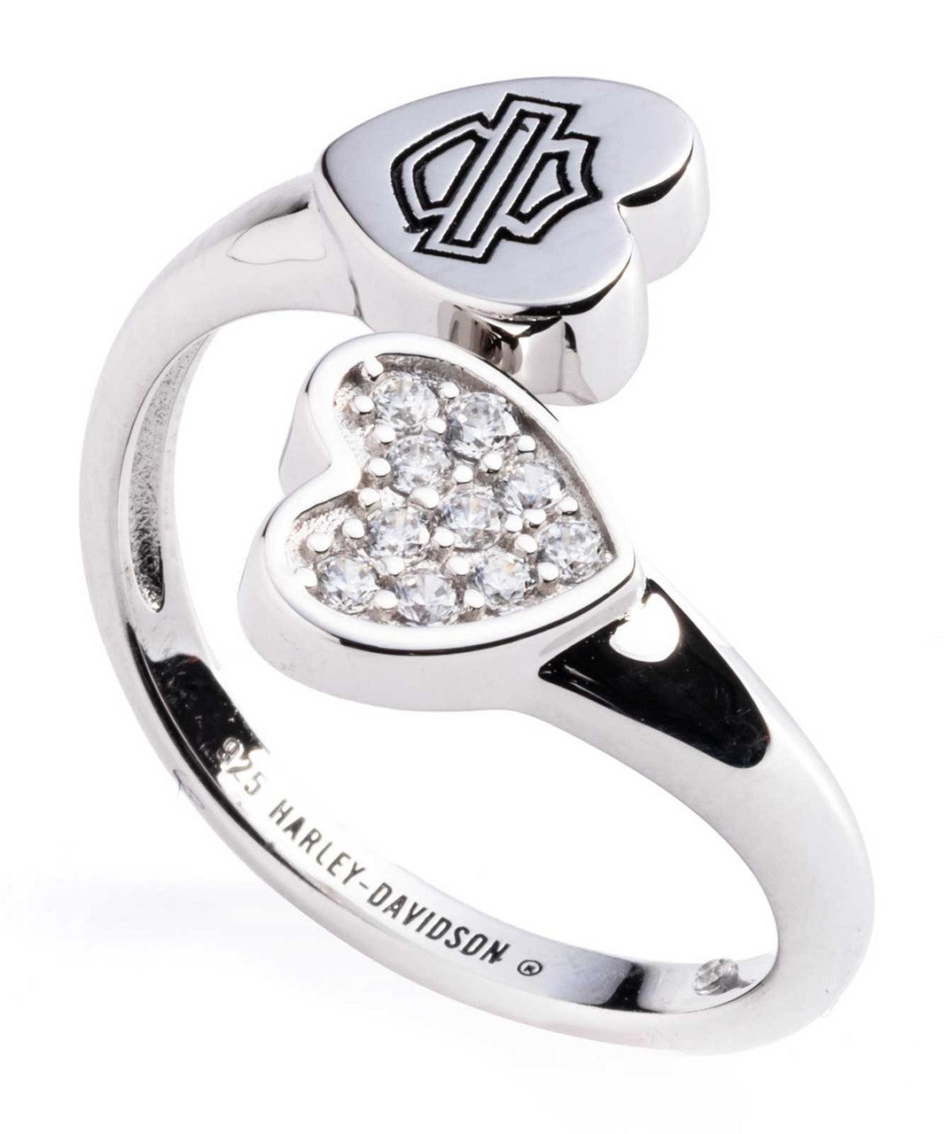Harley-Davidson® Women's Bar & Shield Crystal Heart Twist Ring, Sterling Silver