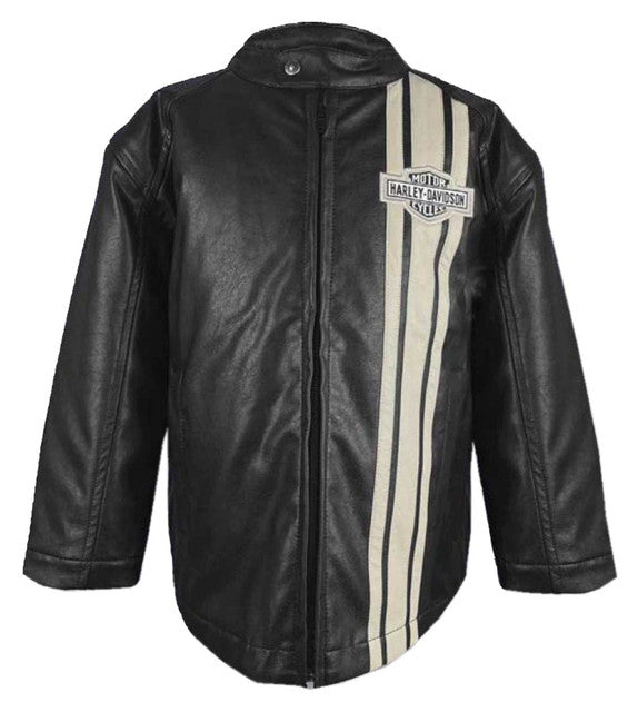 HARLEY-DAVIDSON® BOYS STRIPED BAR & SHIELD FAUX LEATHER RACER JACKET