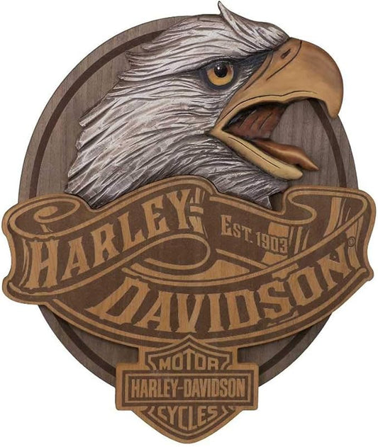 HARLEY-DAVIDSON® HAND CARVED WOOD EAGLE BAR & SHIELD PUB SIGN