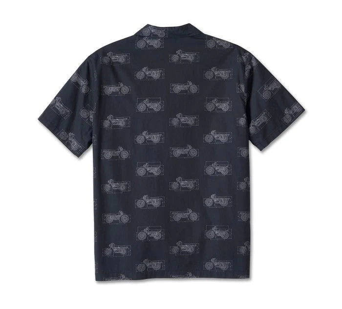 HARLEY-DAVIDSON® MENS FUELED ALLOVER PRINTED SHORT SLEEVE BUTTON-UP SHIRT