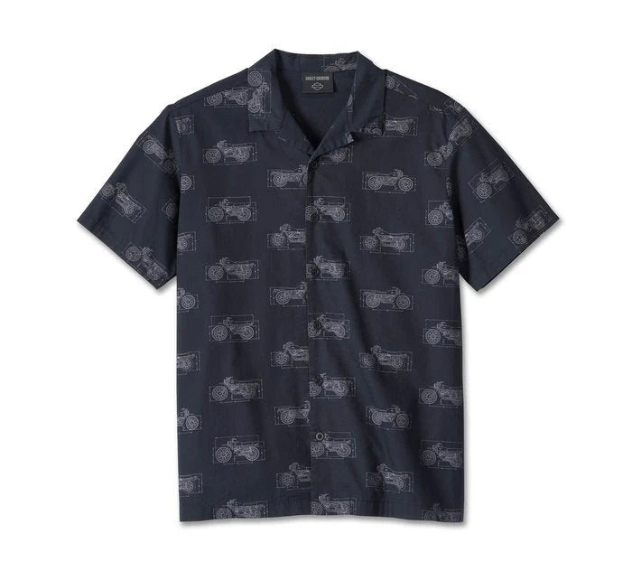 HARLEY-DAVIDSON® MENS FUELED ALLOVER PRINTED SHORT SLEEVE BUTTON-UP SHIRT
