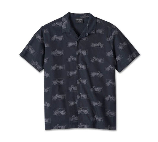 HARLEY-DAVIDSON® MENS FUELED ALLOVER PRINTED SHORT SLEEVE BUTTON-UP SHIRT