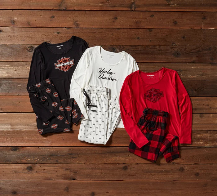 HARLEY-DAVIDSON® WOMENS BAR & SHIELD PLAID LONG SLEEVE PYJAMA SET