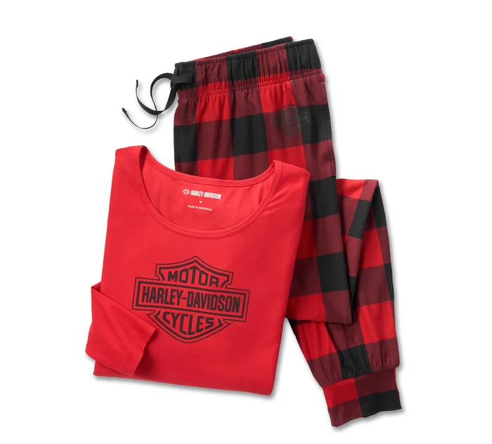 HARLEY-DAVIDSON® WOMENS BAR & SHIELD PLAID LONG SLEEVE PYJAMA SET