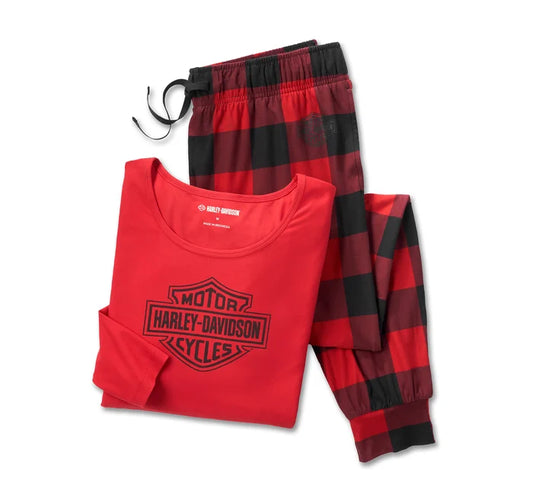 HARLEY-DAVIDSON® WOMENS BAR & SHIELD PLAID LONG SLEEVE PYJAMA SET