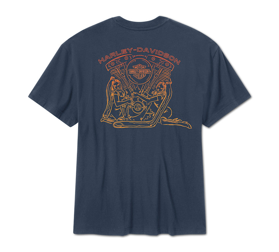 HARLEY-DAVIDSON® TEE- KNIT ENGINE TWIN BLUE