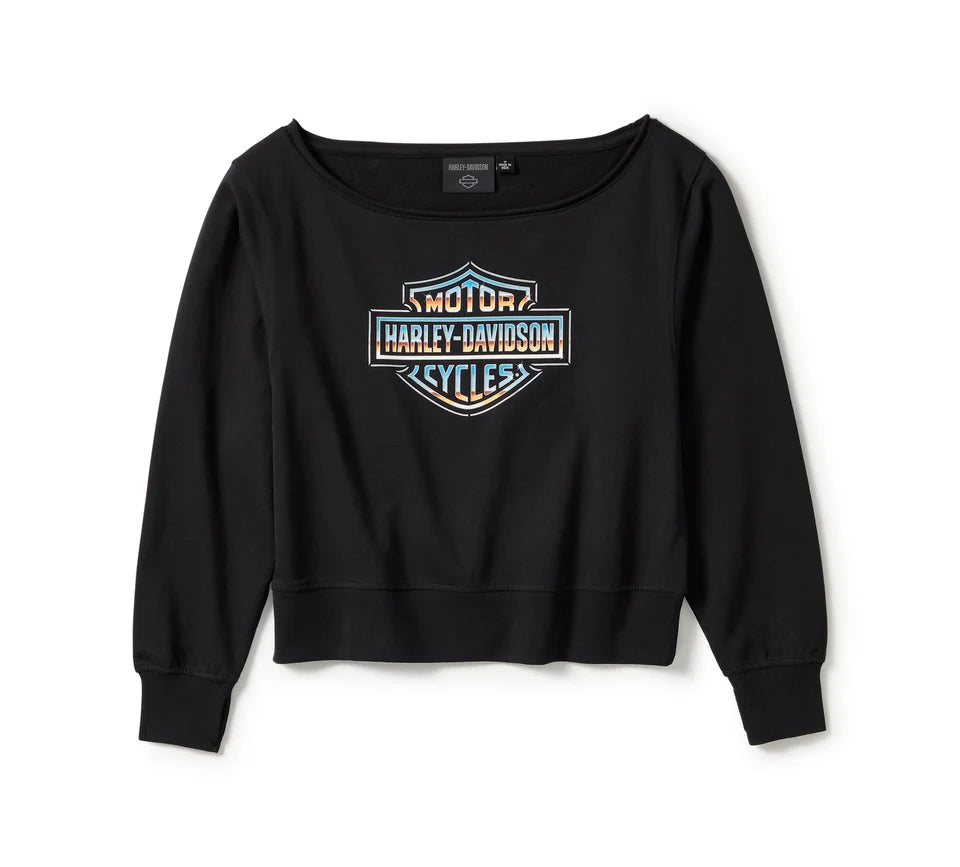 HARLEY-DAVIDSON® WOMENS CHROME EVO OFF THE SHOULDER CREW