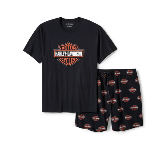 HARLEY-DAVIDSON® MENS BAR & SHIELD PRINT PAJAMA SHORTS SET
