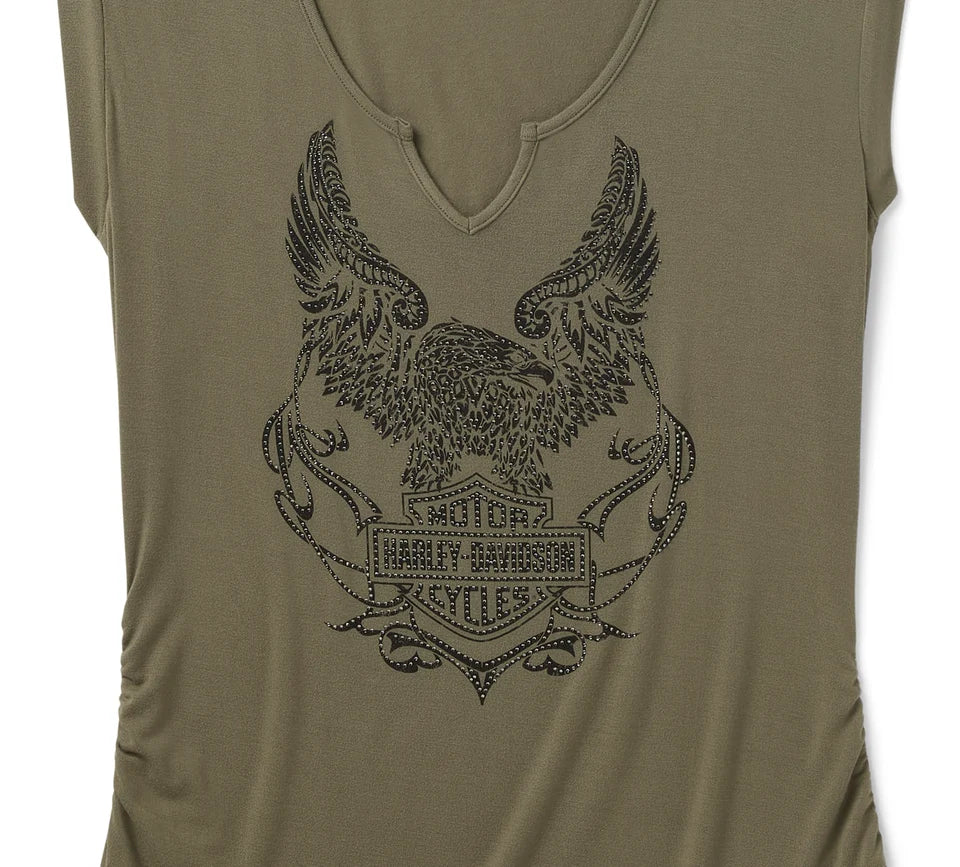 HARLEY-DAVIDSON® WOMENS TEE KNITBLING MUSCLE , BORN TO FLY GREEN
