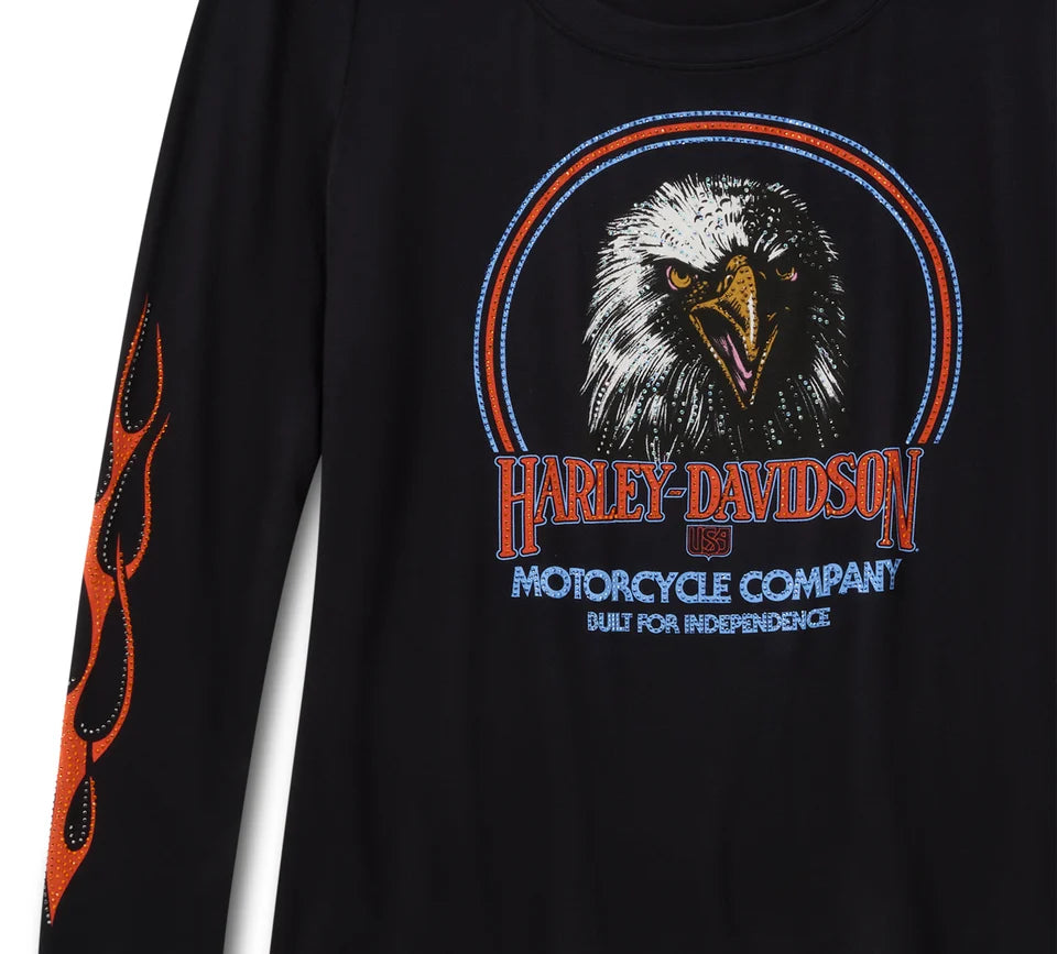 HARLEY-DAVIDSON® WOMENS TOP KNIT BLING RIP/REPAIR WILD RIDE BLK