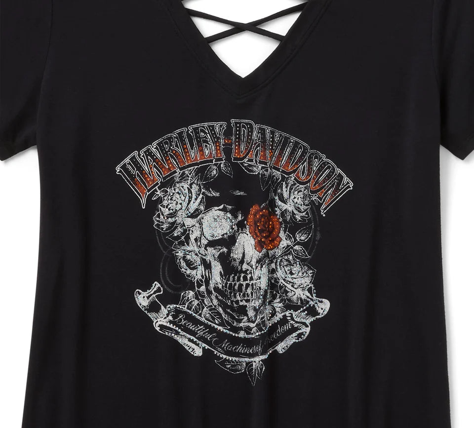 HARLEY-DAVIDSON® WOMENS BLING TEE BLING LACE BLACK HD AFTERLIFE