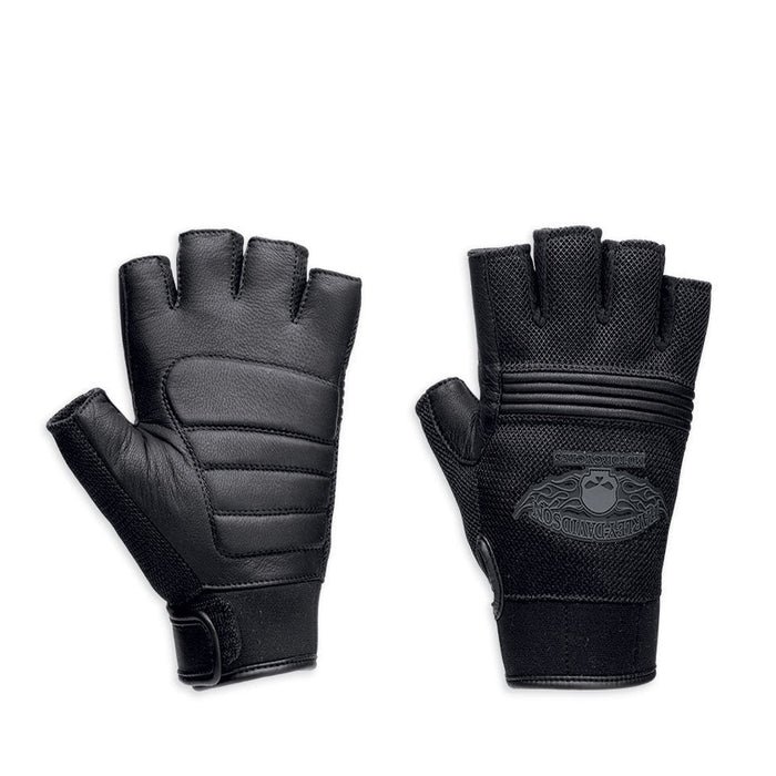 HARLEY-DAVIDSON® MENS WINGED WILLIE G SKULL FINGERLESS GLOVES