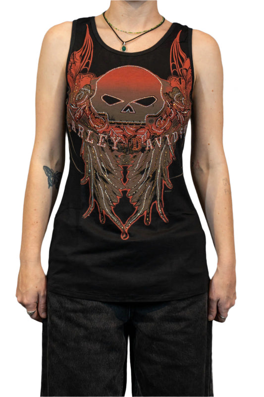 HARLEY-DAVIDSON® WOMENS ROSE IN DEATH SLEEVELESS SCOOP NECK TOP