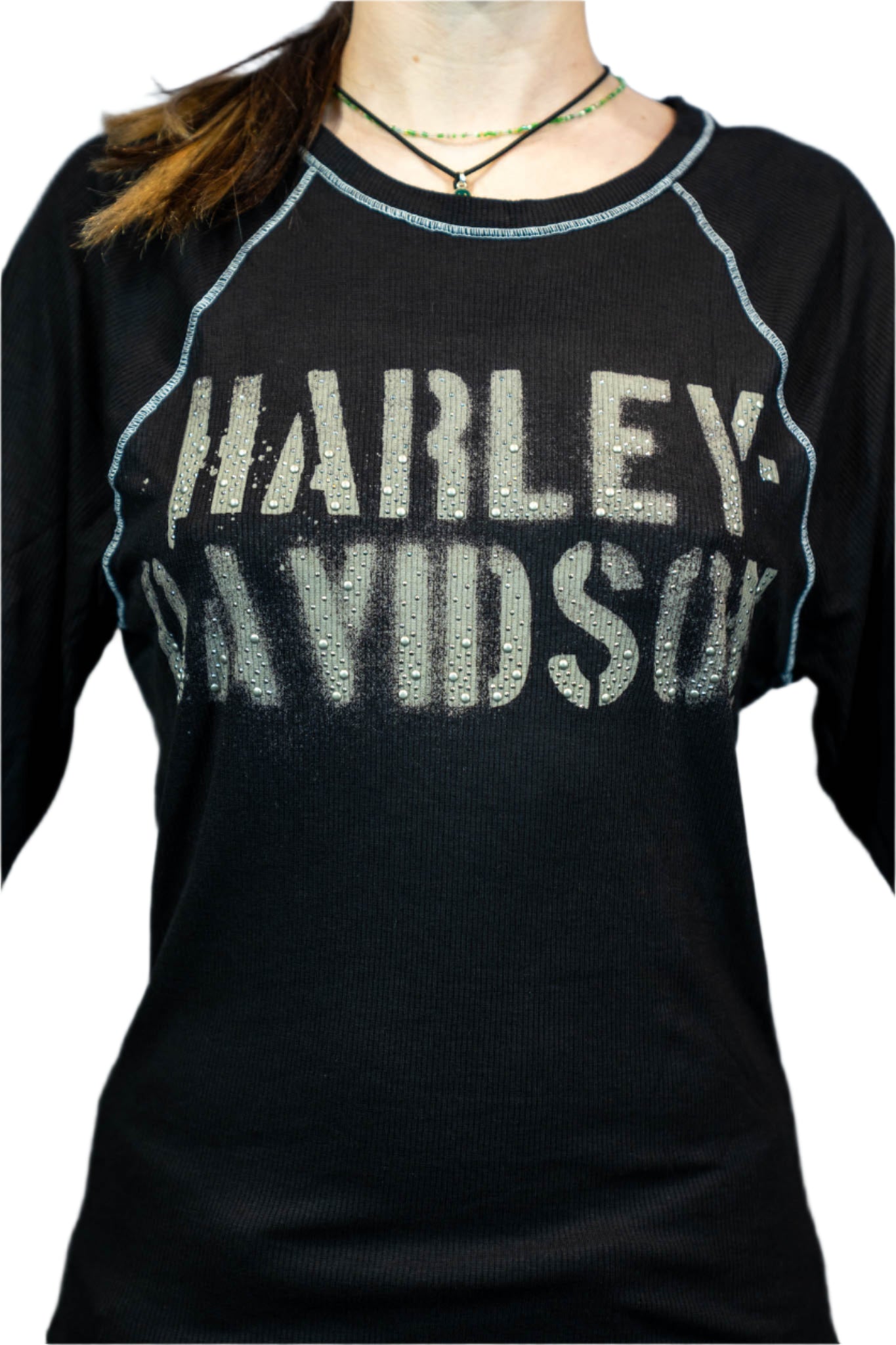 HARLEY-DAVIDSON® WOMENS STENCIL LONG SLEEVE SCOOP NECK TOP