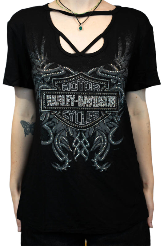 HARLEY-DAVIDSON® WOMENS MEGALITHIC SHORT SLEEVE V-NECK TOP