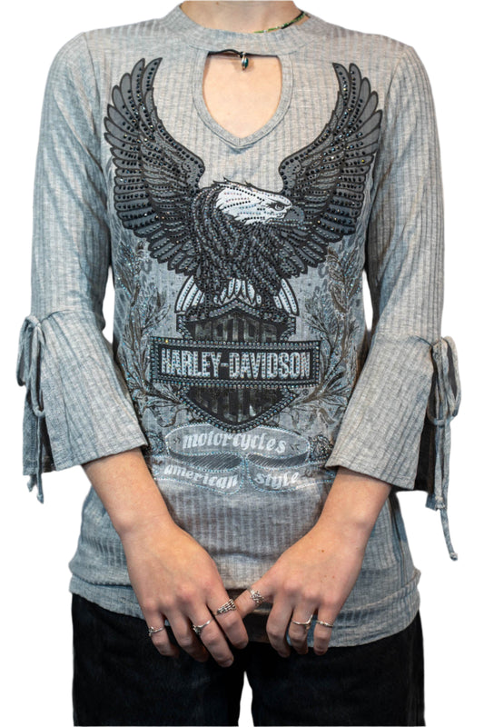 HARLEY-DAVIDSON® WOMENS LOW BROWED 3/4 SLEEVE MOCK NECK TOP