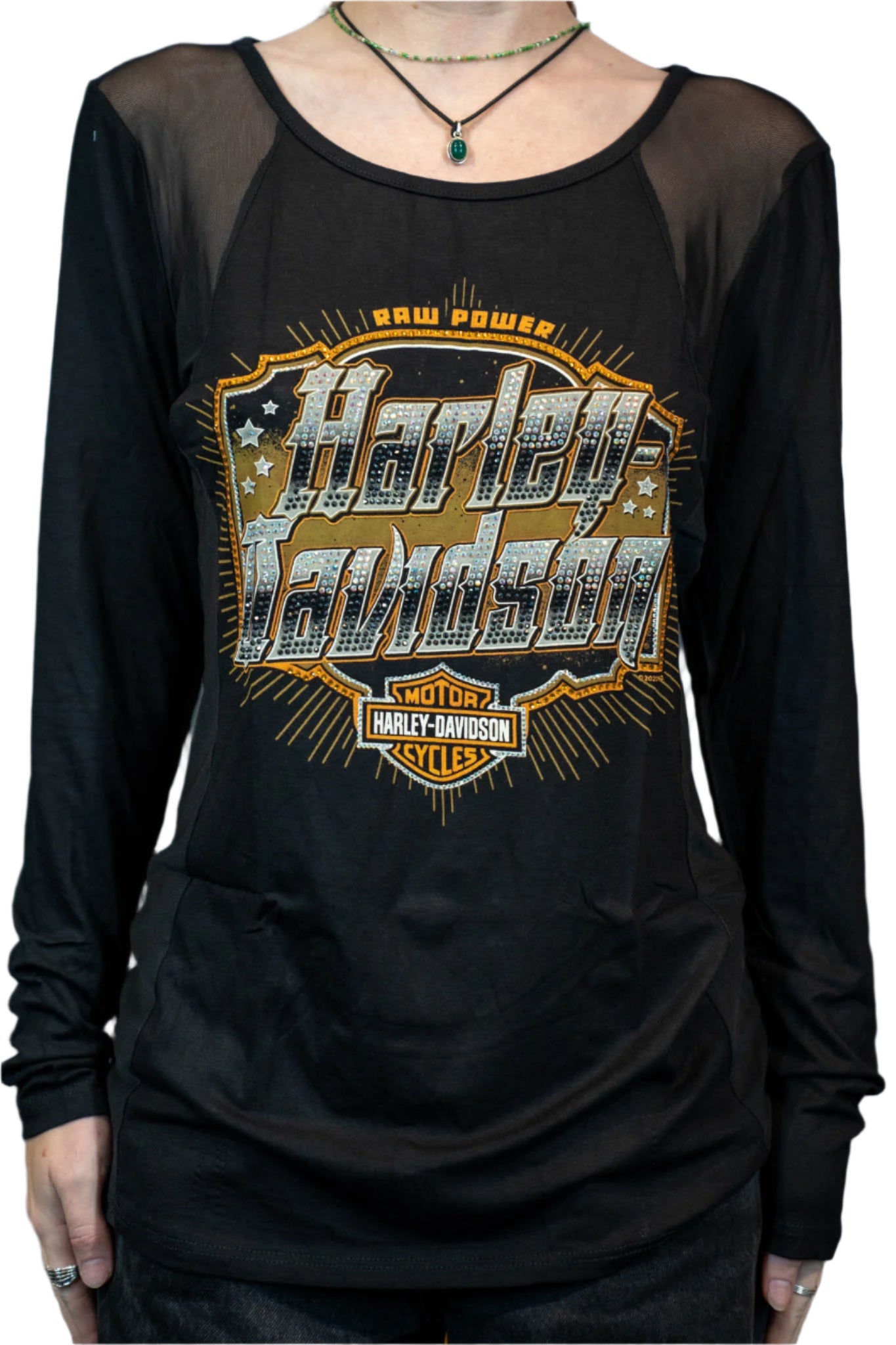 HARLEY-DAVIDSON® WOMENS AGGRESSIVE LONG SLEEVE MESH SCOOP NECK TOP