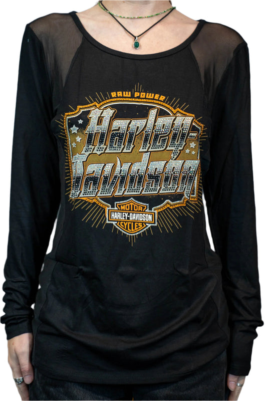 HARLEY-DAVIDSON® WOMENS AGGRESSIVE LONG SLEEVE MESH SCOOP NECK TOP