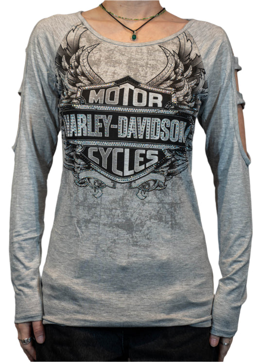 HARLEY-DAVIDSON® WOMENS CUTS OUT LONG SLEEVE SCOOP NECK TOP