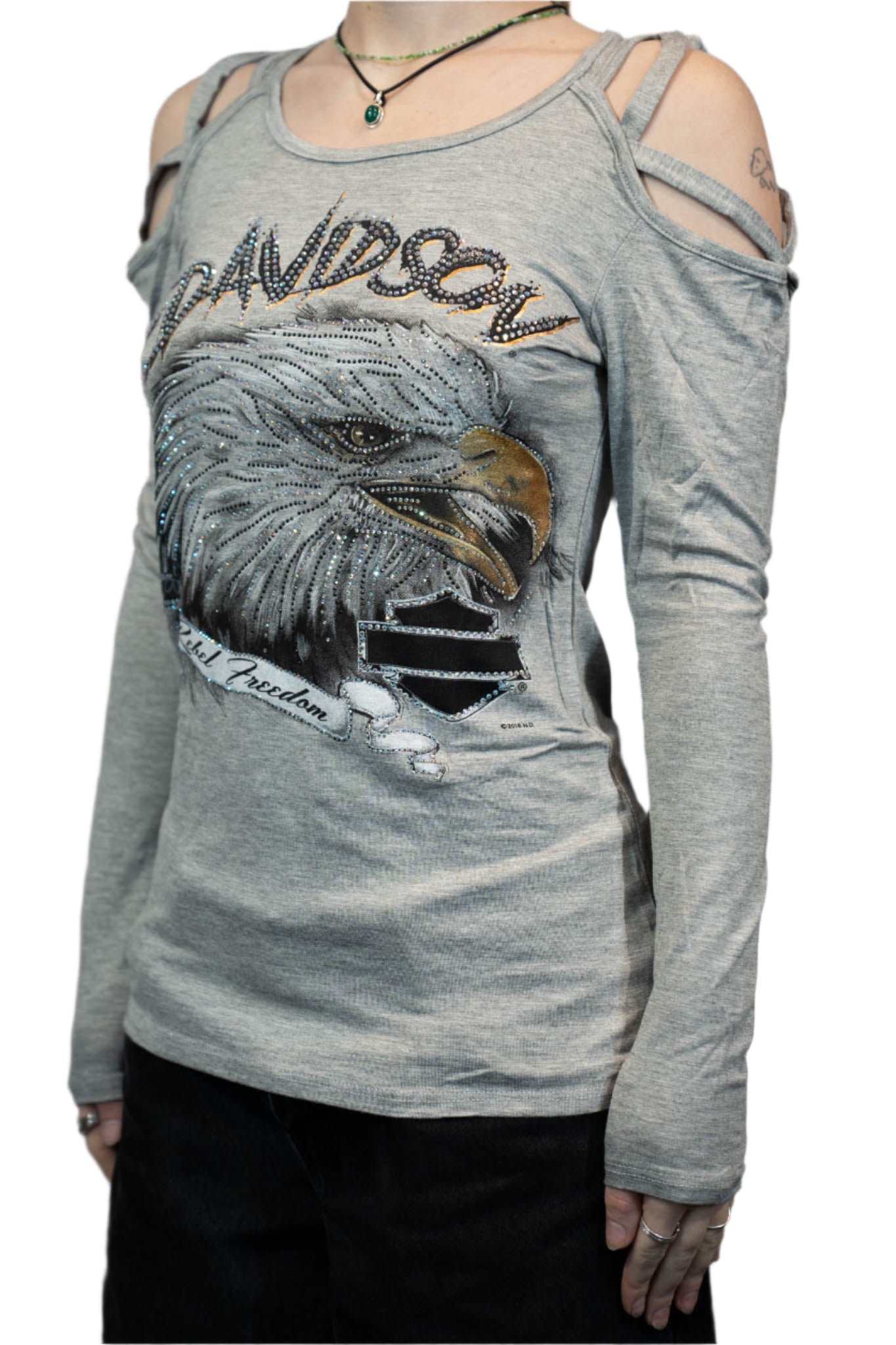 HARLEY-DAVIDSON® WOMENS REBEL FREEDOM LONG SLEEVE SCOOP NECK TOP