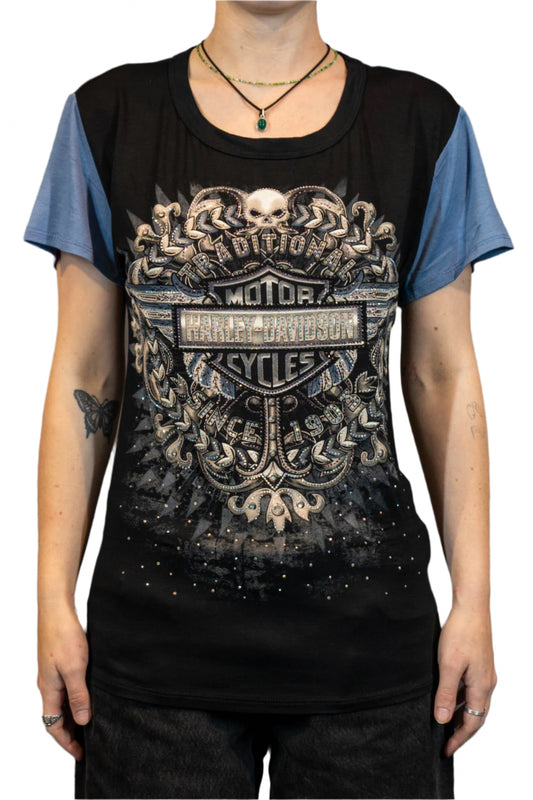 HARLEY-DAVIDSON® WOMENS LANE BLAZE SHORT SLEEVE SCOOP NECK TOP