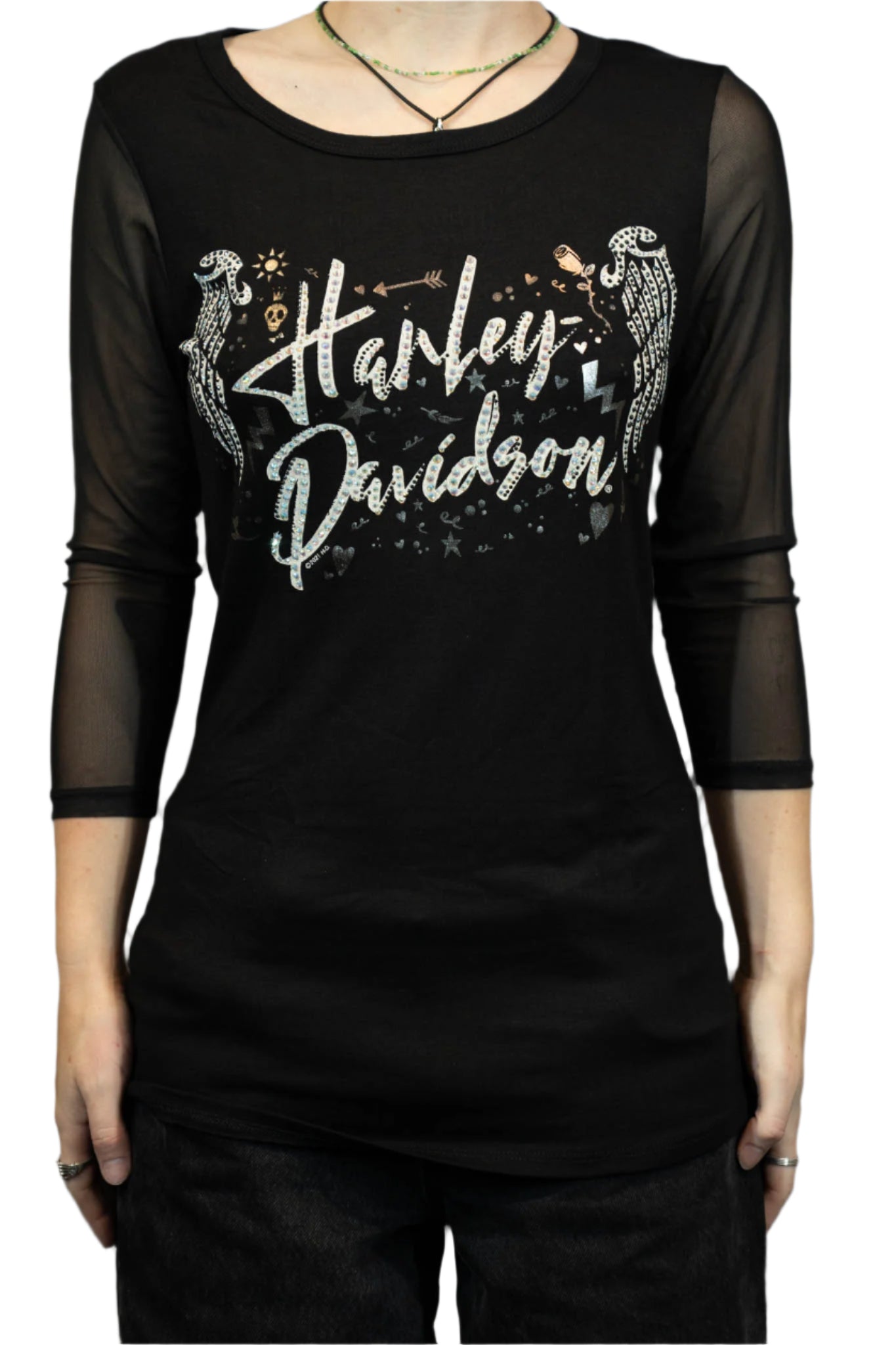 HARLEY-DAVIDSON® RATTA TAT 3/4 SLEEVE CREW NECK TOP