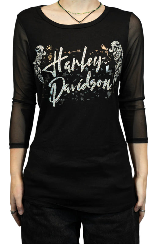 HARLEY-DAVIDSON® RATTA TAT 3/4 SLEEVE CREW NECK TOP