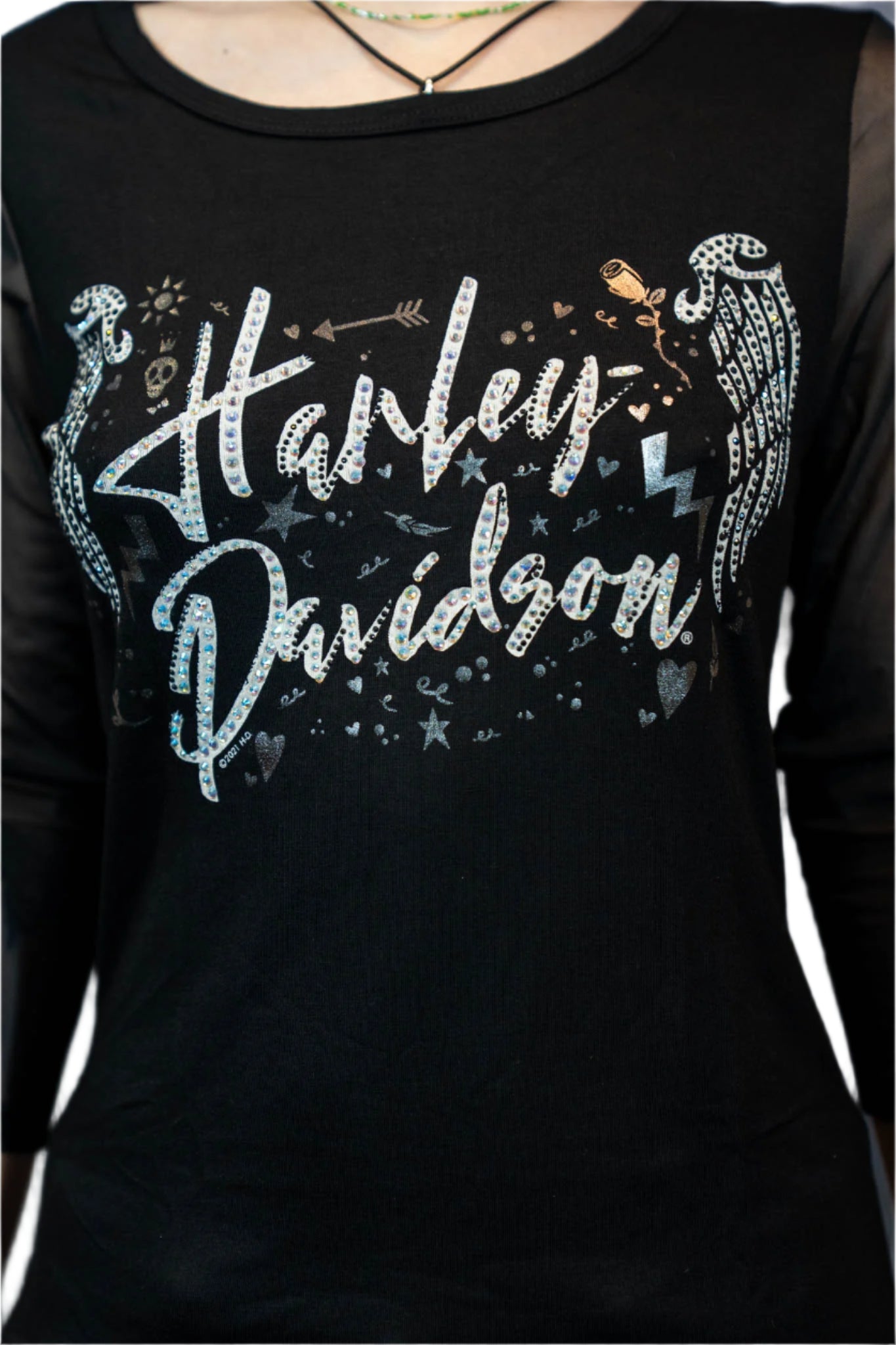 HARLEY-DAVIDSON® RATTA TAT 3/4 SLEEVE CREW NECK TOP
