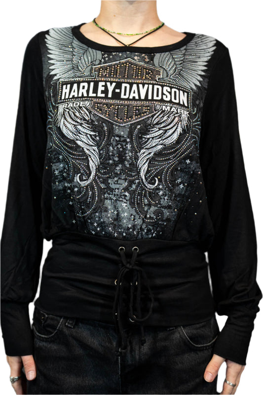 HARLEY-DAVIDSON® BLUE BEAM LONG SLEEVE SCOOP NECK TOP