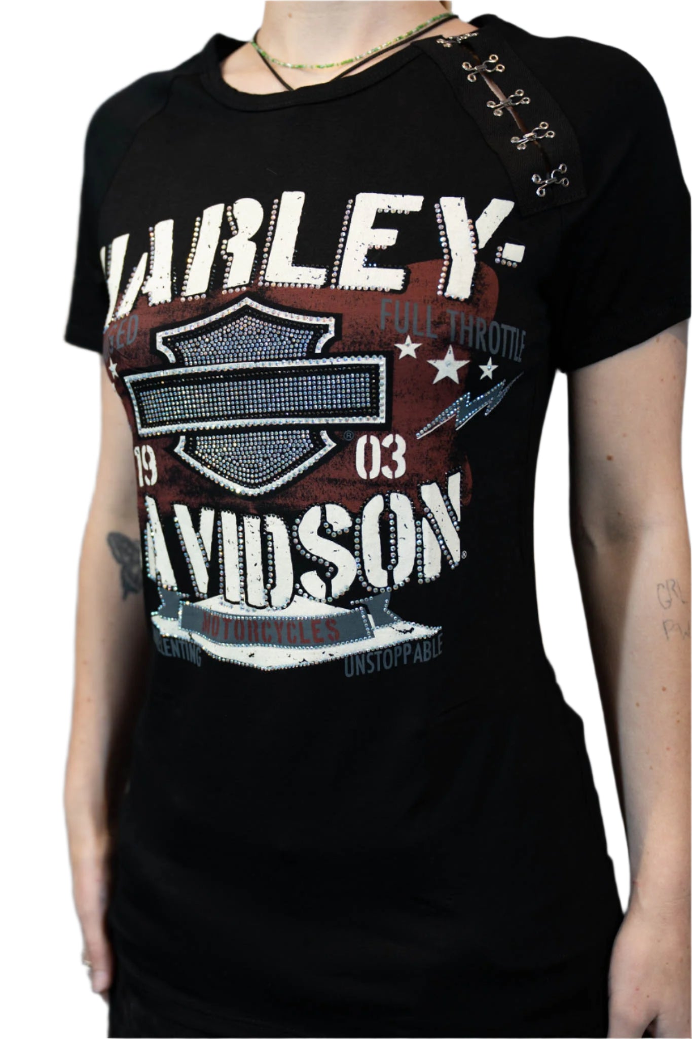 HARLEY-DAVIDSON® WOMENS CHARGED SHORT SLEEVE SCOOP NECK TOP