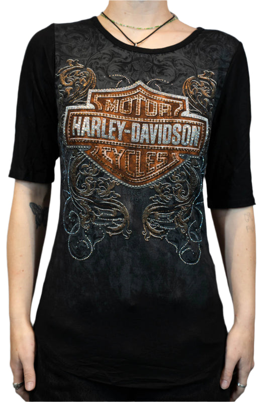 HARLEY-DAVIDSON® WOMENS ALCHEMY 3/4 SLEEVE SCOOP NECK TOP