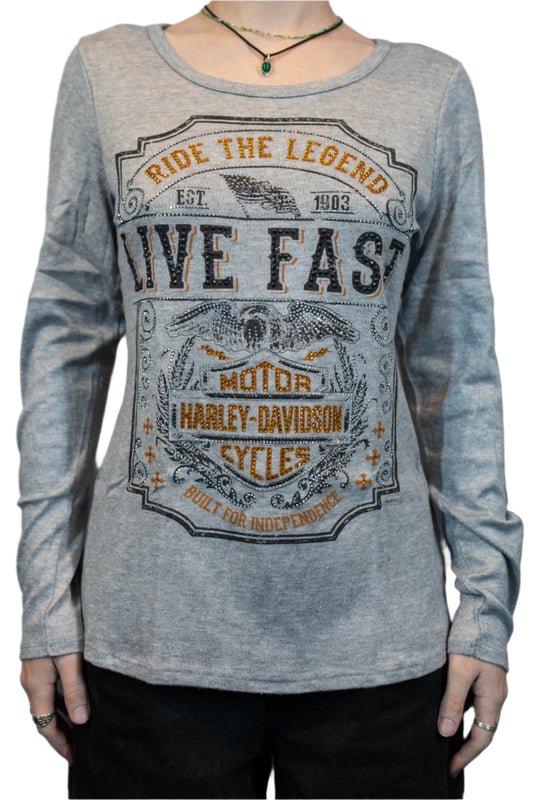 HARLEY-DAVIDSON® WOMENS LEGENDARY RIDE LONG SLEEVE SCOOP NECK TOP