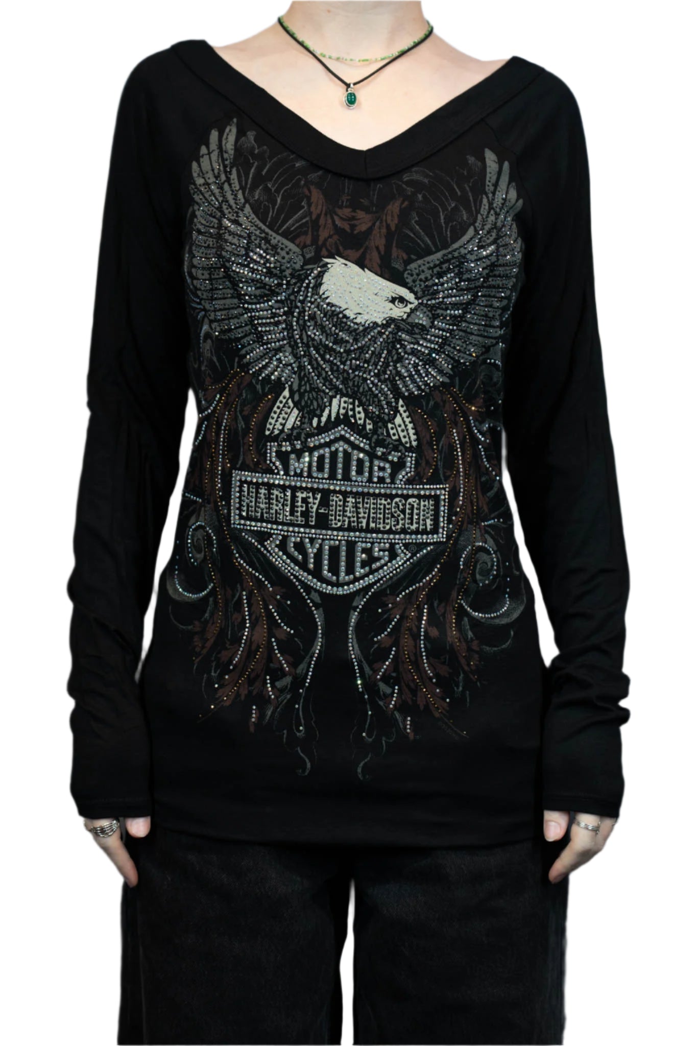 HARLEY-DAVIDSON® WOMENS DAMOCLES LONG SLEEVE V-NECK TOP