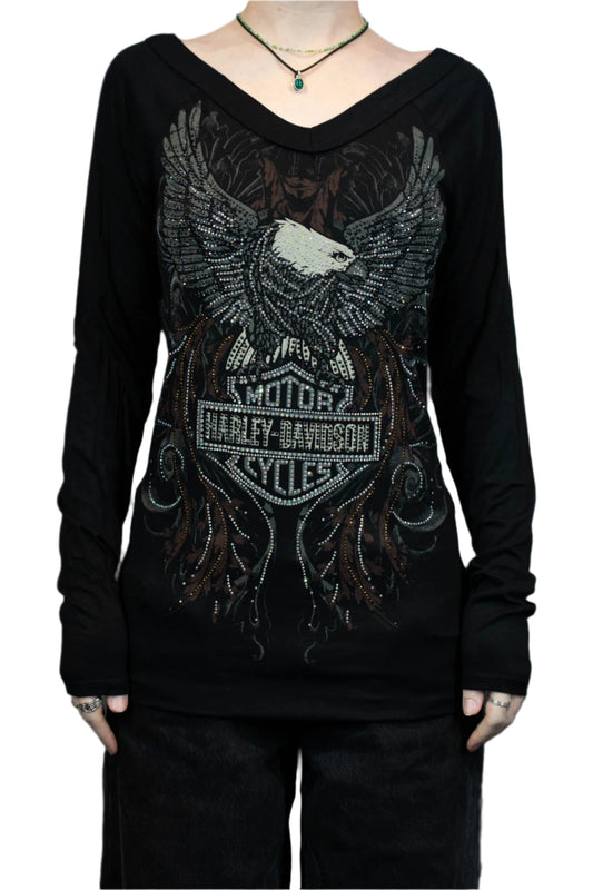 HARLEY-DAVIDSON® WOMENS DAMOCLES LONG SLEEVE V-NECK TOP