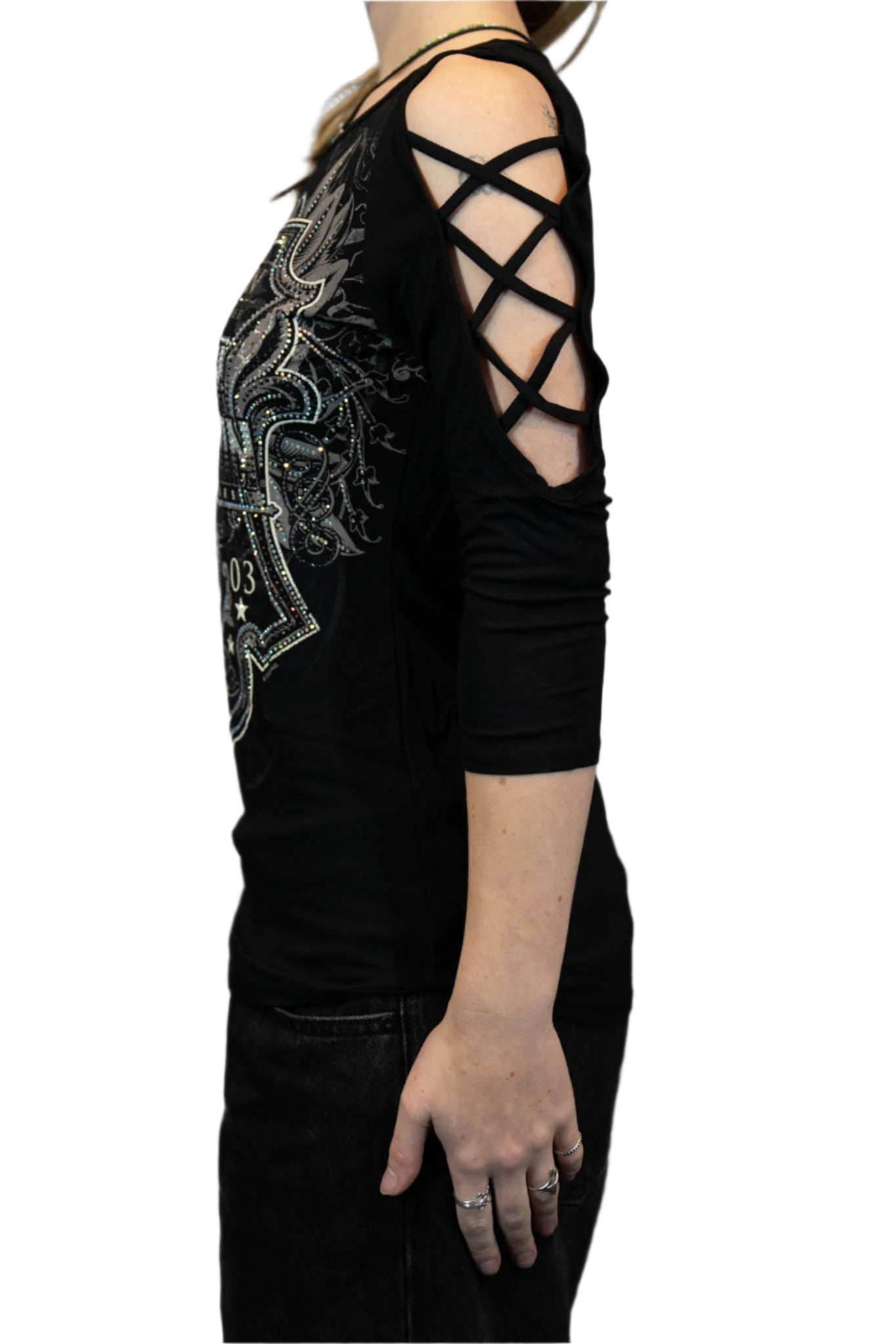HARLEY-DAVIDSON® WOMENS SOUL SHIELD 3/4 SLEEVE SCOOP NECK TOP