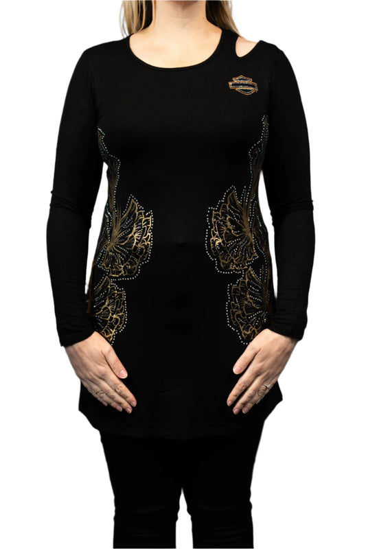 HARLEY-DAVIDSON® WOMENS ELECTRIC FLORA LONG SLEEVE SCOOP TOP