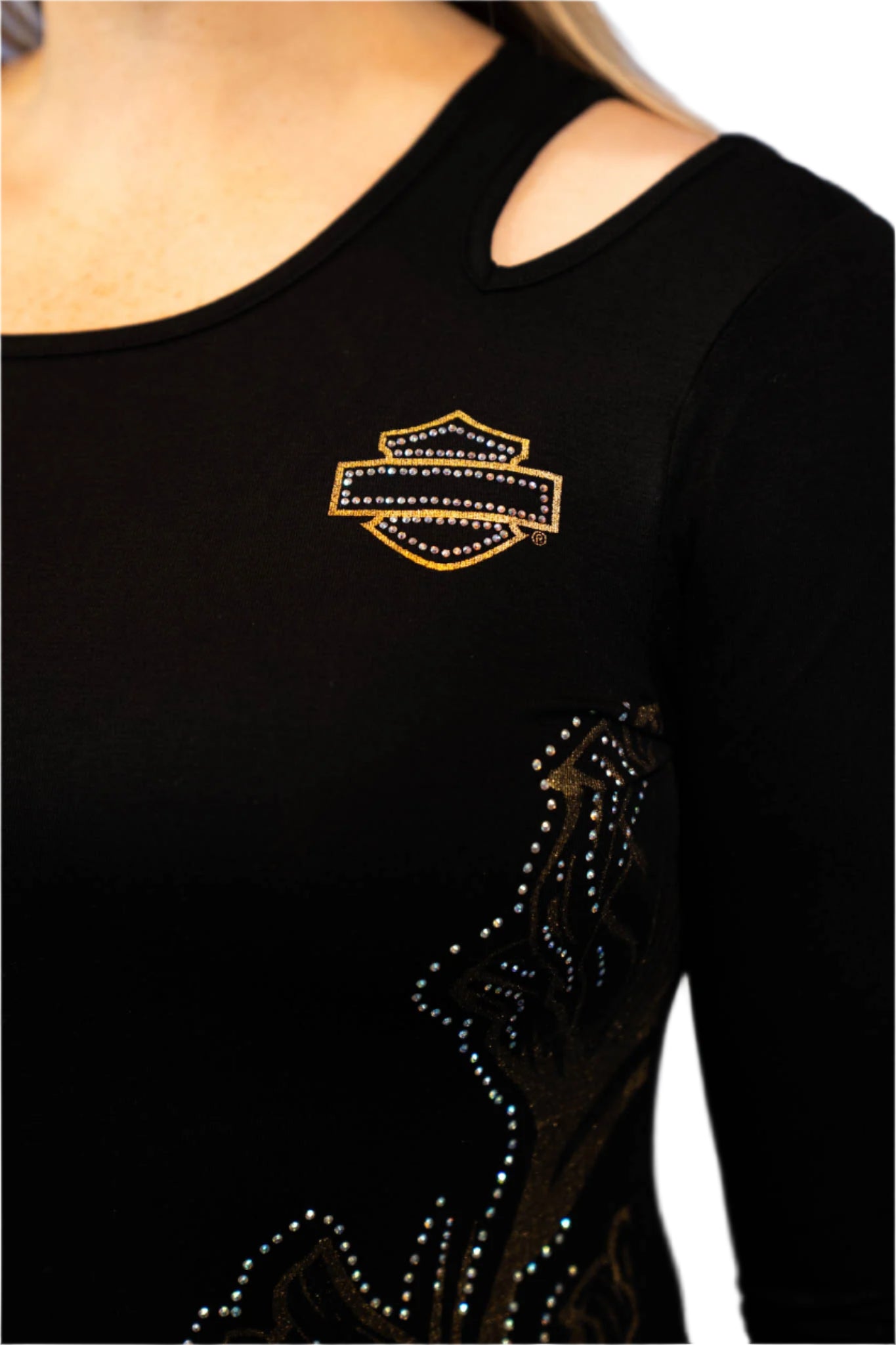 HARLEY-DAVIDSON® WOMENS ELECTRIC FLORA LONG SLEEVE SCOOP TOP